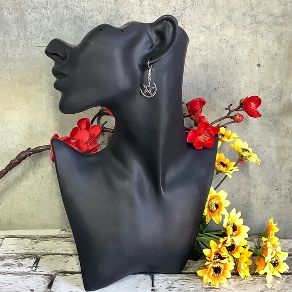 🍒 2PC PENTACLE STAR NECKLACE PENDANT EARRINGS SET WITCH BUNDLE BEADS LEATHER - Picture 2 of 12